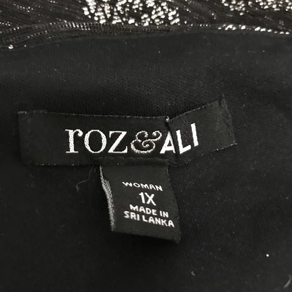 ROZ & ALI Womens Black Silver V Neck Flutter Sleeve Top 1X Tank Lined Tunic - Picture 7 of 8